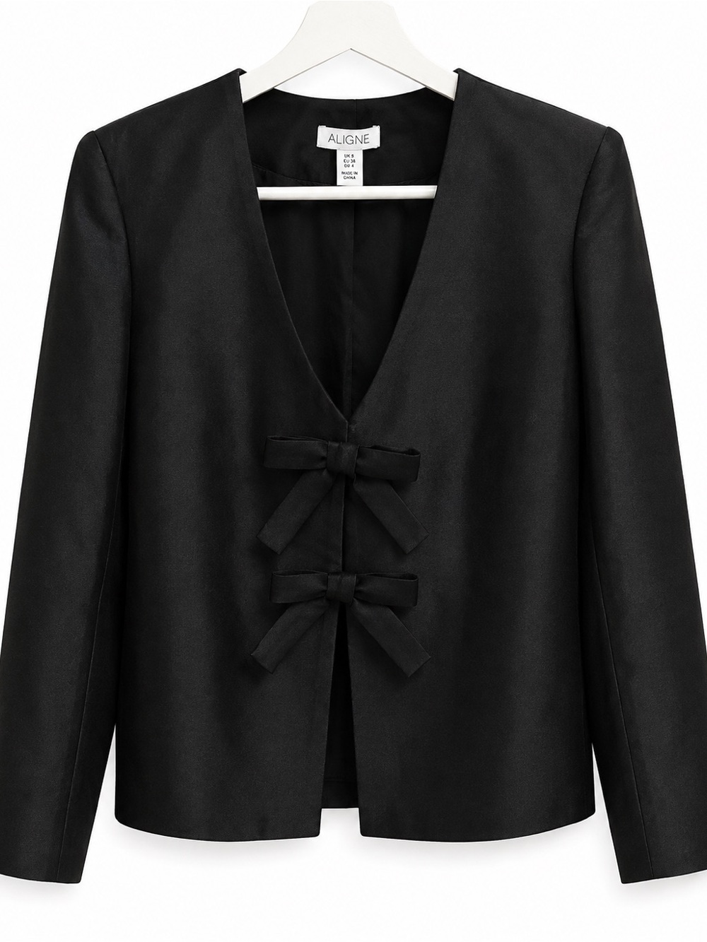 Aligne Black Bow-Accent V-Neck Blazer